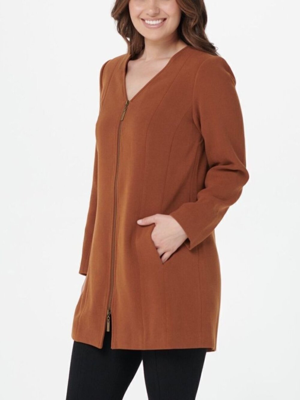 Linea by Louis Dell'Olio V-Neck Zip-Front Jacket